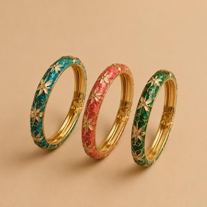 Armbänder Joncs Fleurs en émail, Armband Plakette oder 14 Karat, Edelstahl 316 l, Geschenkanhänger