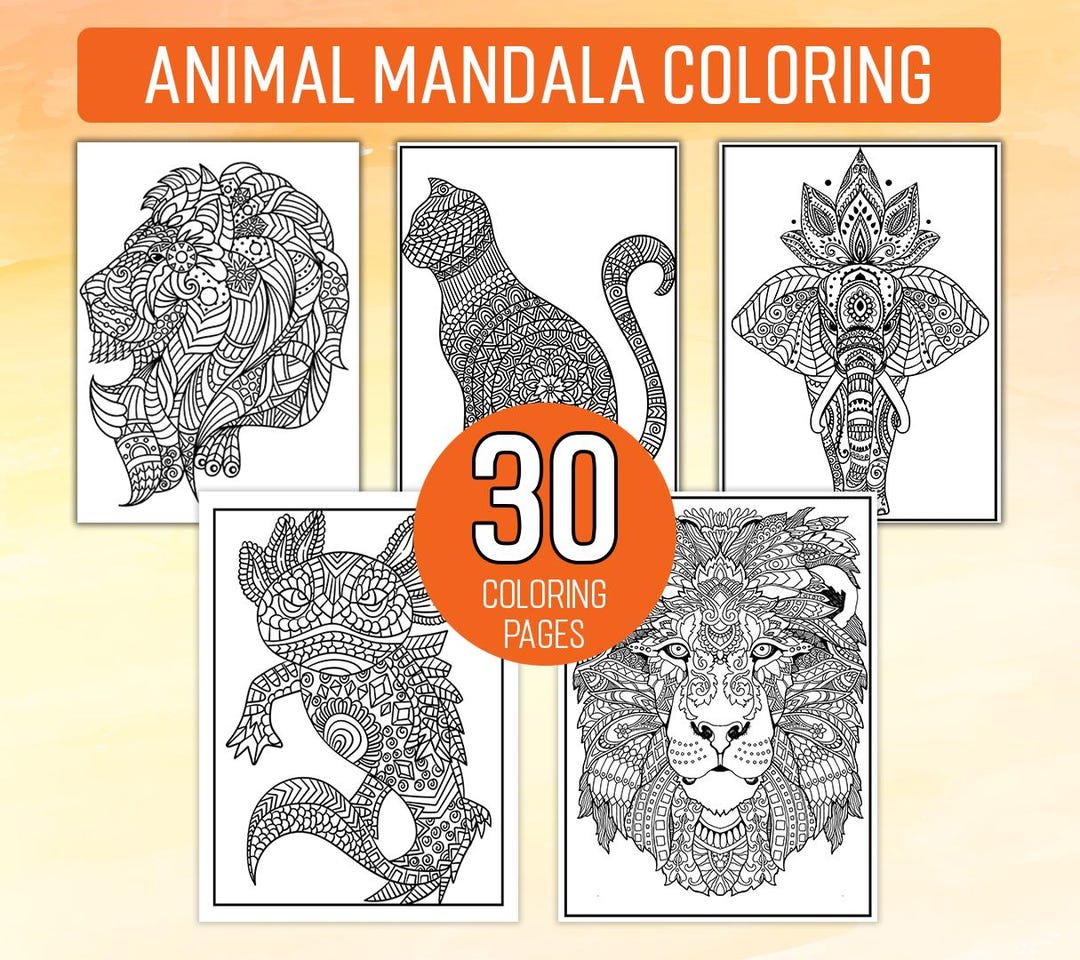 Animal Mandala Coloring Book Bold & Easy - 30 Pages Printable PDF ...