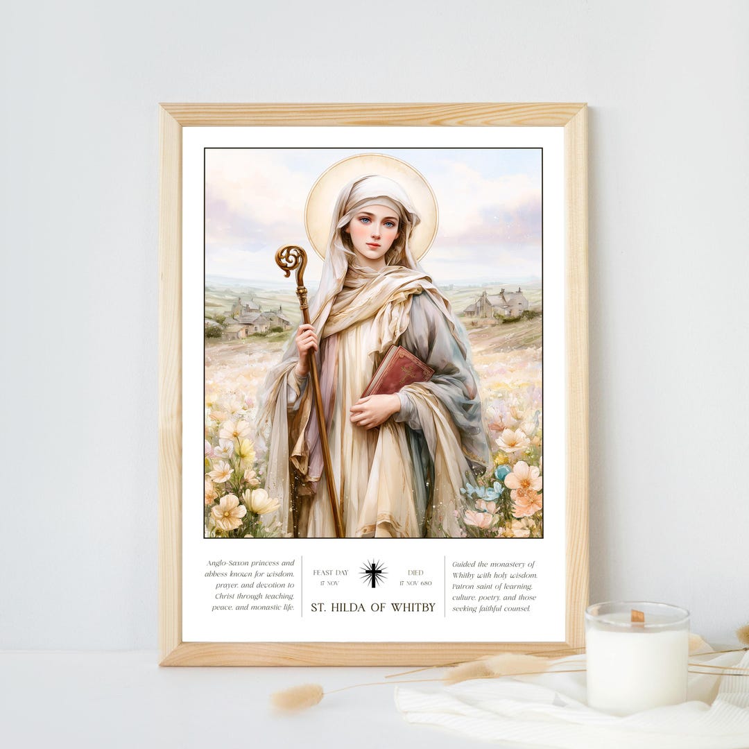 St. Hilda of Whitby Print, Catholic Saint Wall Art, Christian Gift for ...