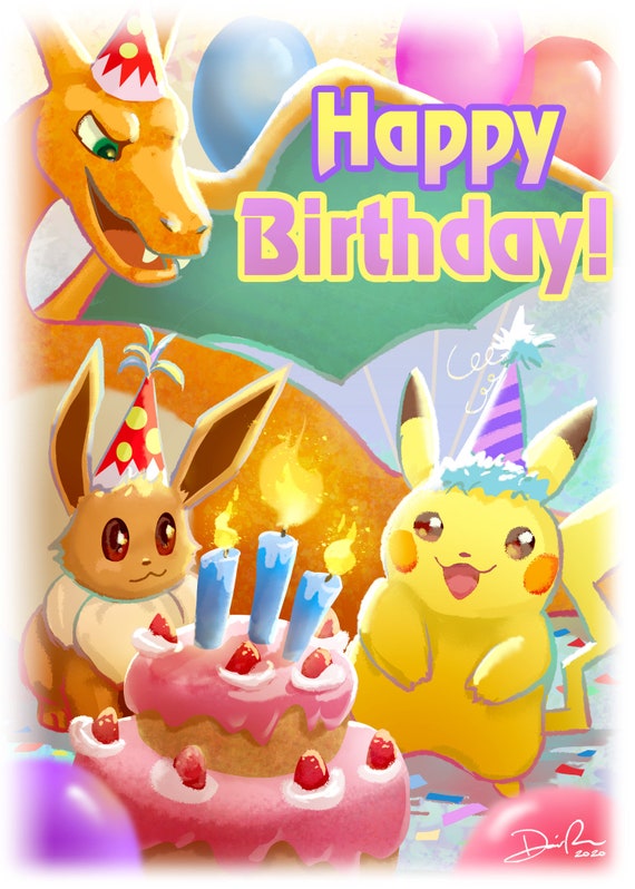 Tarjeta de cumpleaños Pokemon - 'Feliz cumpleaños' / Tarjeta de cumpleaños  linda / Tarjeta Charizard / Tarjeta Charmander