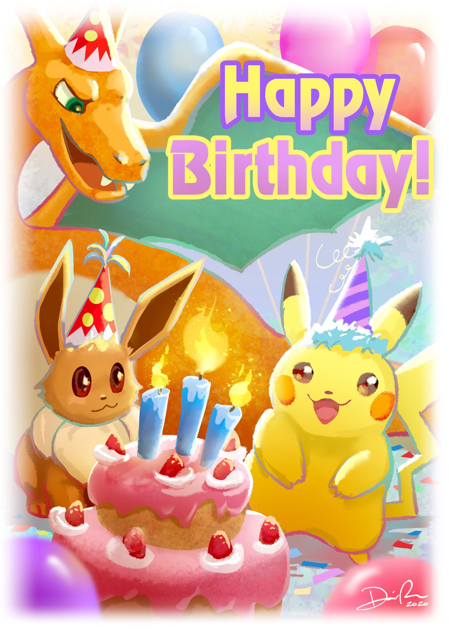 Customizable Pikachu Charizard Eevee Birthday Card - Etsy