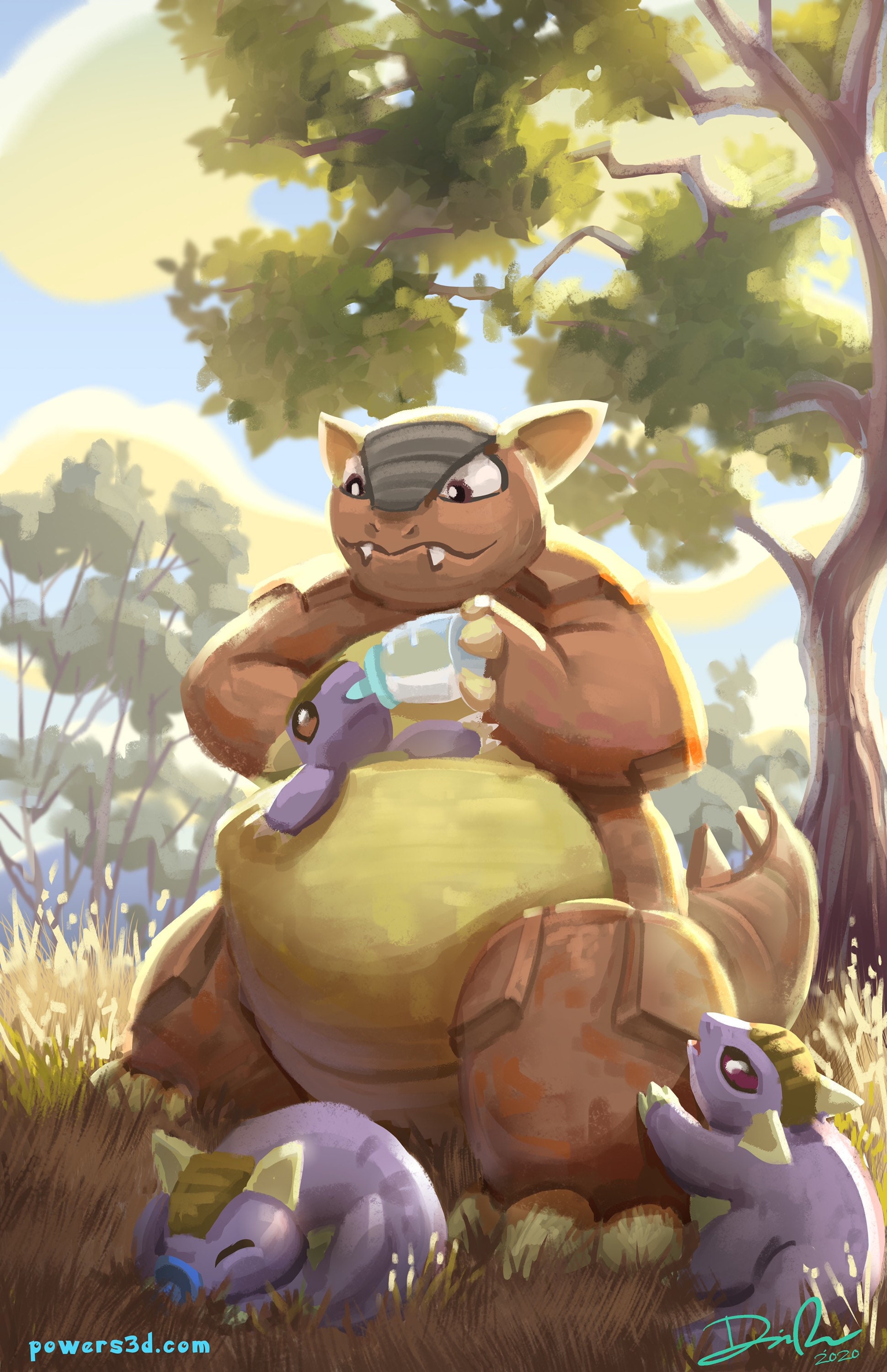 Kangaskhan and Babies Art Print 