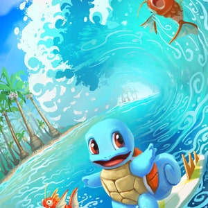 Surfing Squirtle Art Print