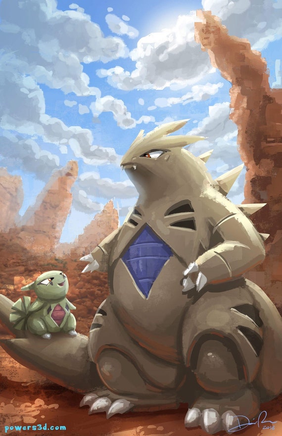 Tyranitar and Larvitar Art Print - Etsy