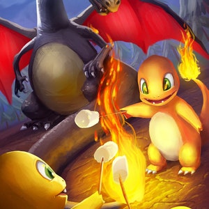 Charmanders and Charizard Art Print