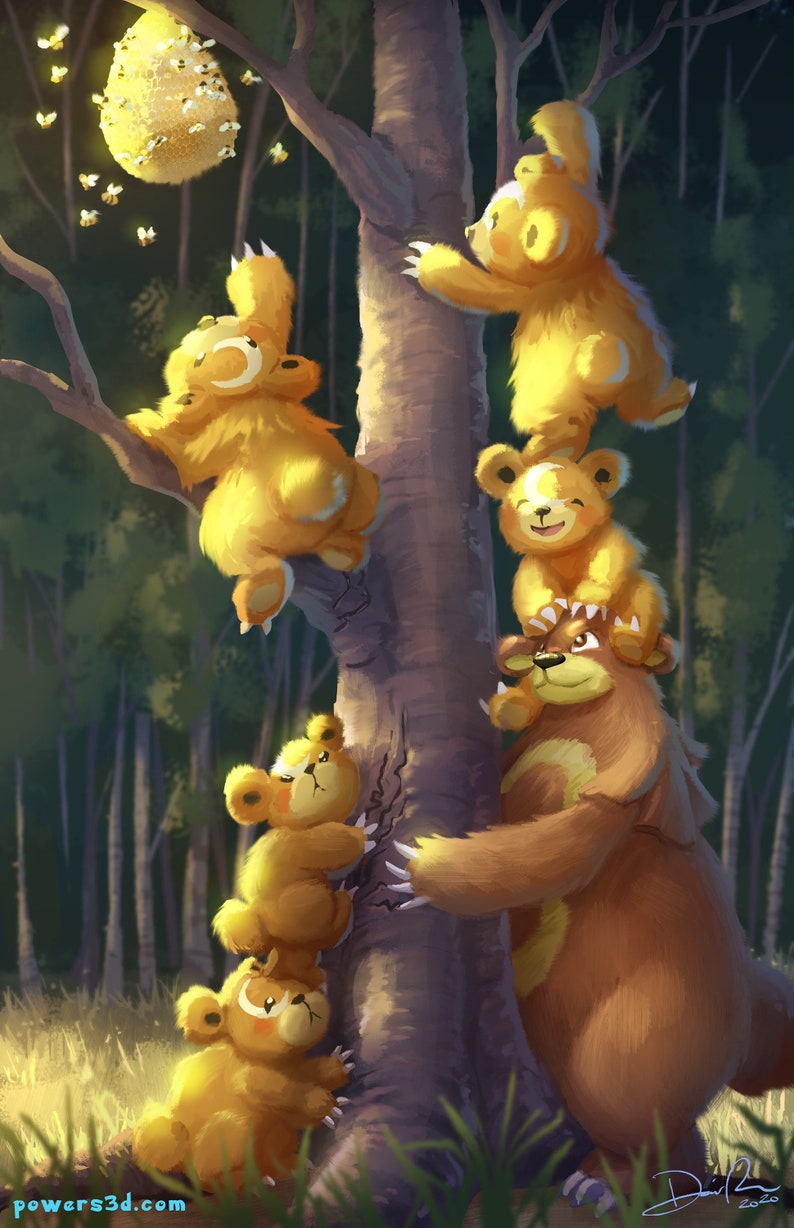 Ursaring and Teddiursa Babies Art Print image 1