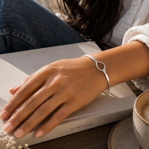 925 Sterling Silver Infinity Hook Bangle, Minimalist Handmade Bracelet