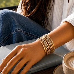 Conjunto de pulseiras em ouro vermeil, pulseiras empilháveis em prata de lei 925 marteladas