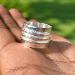 Brede bandring 925 sterling, meerlaagse ring, minimalistisch statement, handgemaakte zilveren sieraden