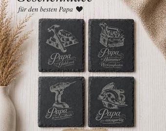 Vatertagsgeschenk, Geschenk für Papa- Schieferuntersetzer- 4er Set