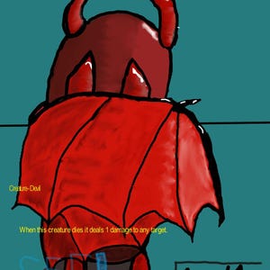 May include: A digital illustration of a red devil-like creature with horns and wings, labeled "ANXIETY" in red text. The image includes the text "When this creature dies it deals 1 damage to any target" and "1/1".