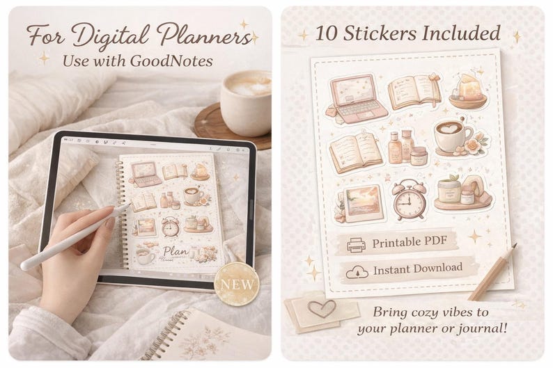 Cozy Aesthetic Sticker Sheet (printable PDF) | Kawaii Planner Stickers ...