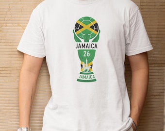 Football Inspired Gift for Fans, Jamaica Flag Tribute Style Soccer Graphic Tee, World Tournament Trophy Animated Design Unisex T-Shirt