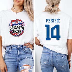 Camiseta gráfica Perisic #14, jugador estrella de Croacia, regalo para aficionados al fútbol del Mundial, camiseta unisex de estilo camiseta de fútbol con estampado a doble cara. imagen 1