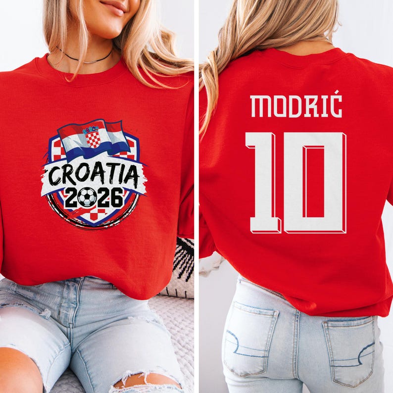 Cadeau style maillot de football croate recto-verso, t-shirt graphique joueur étoile Modric # 10 inspiré des fans de football du tournoi mondial, t-shirt unisexe image 1
