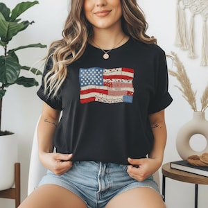 Vintage American Flag Shirt, Patchwork USA Flag Tee, Patriotic Fourth Of July Hoodie, Retro Americana Sweatshirt Gift