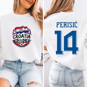 Camiseta gráfica Perisic #14, jugador estrella de Croacia, regalo para aficionados al fútbol del Mundial, camiseta unisex de estilo camiseta de fútbol con estampado a doble cara. imagen 4