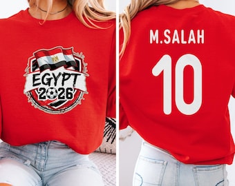 Ägypten Starspieler Salah # 10 Grafik-T-Shirt, Weltturnier Fußballfans inspiriertes Geschenk, 2-seitiges Fußball Trikot Stil Unisex T-Shirt
