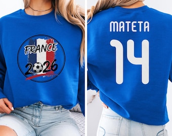 Prezent dla kibiców piłki nożnej inspirowany Mistrzostwami Świata, dwustronna koszulka piłkarska w stylu Mateta #14, koszulka z grafiką France Star Player, unisex