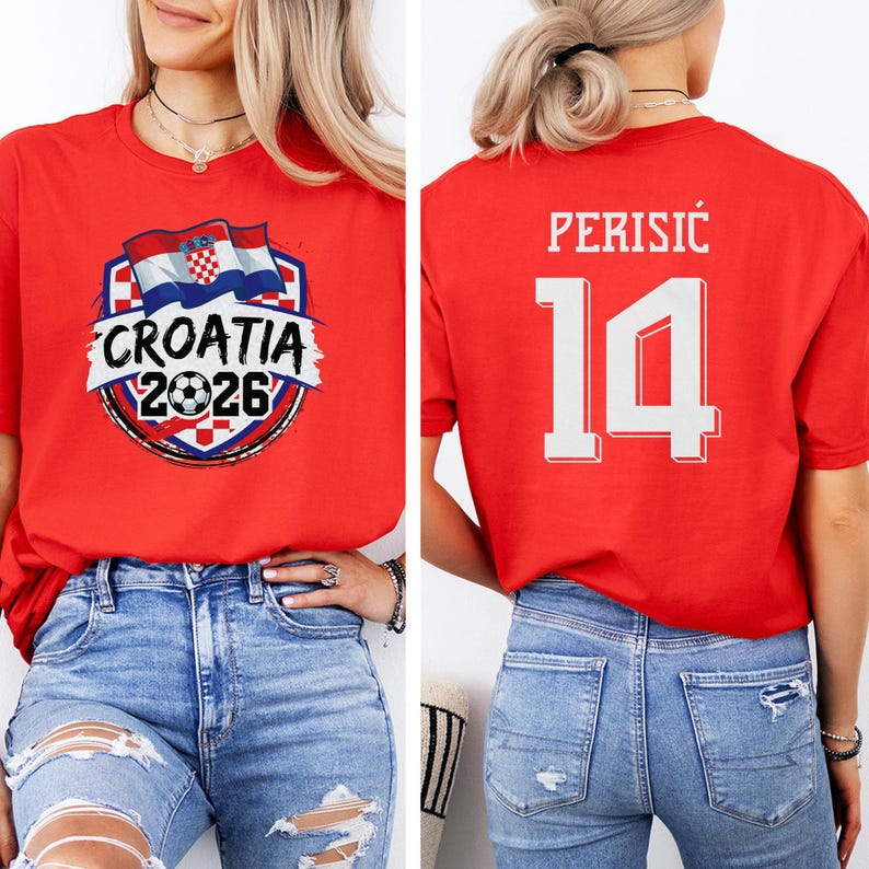 Camiseta gráfica Perisic #14, jugador estrella de Croacia, regalo para aficionados al fútbol del Mundial, camiseta unisex de estilo camiseta de fútbol con estampado a doble cara. imagen 12