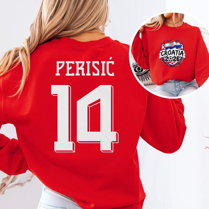 Camiseta gráfica Perisic #14, jugador estrella de Croacia, regalo para aficionados al fútbol del Mundial, camiseta unisex de estilo camiseta de fútbol con estampado a doble cara. imagen 8