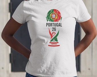 Animated World Tournament Trophy Design, Portugal Flag Style Soccer Graphic Tee, Football Inspired Gift for Fans Unisex T-Shirt
