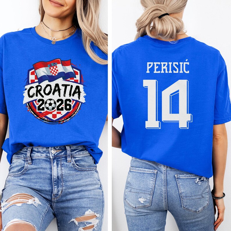 Camiseta gráfica Perisic #14, jugador estrella de Croacia, regalo para aficionados al fútbol del Mundial, camiseta unisex de estilo camiseta de fútbol con estampado a doble cara. imagen 6