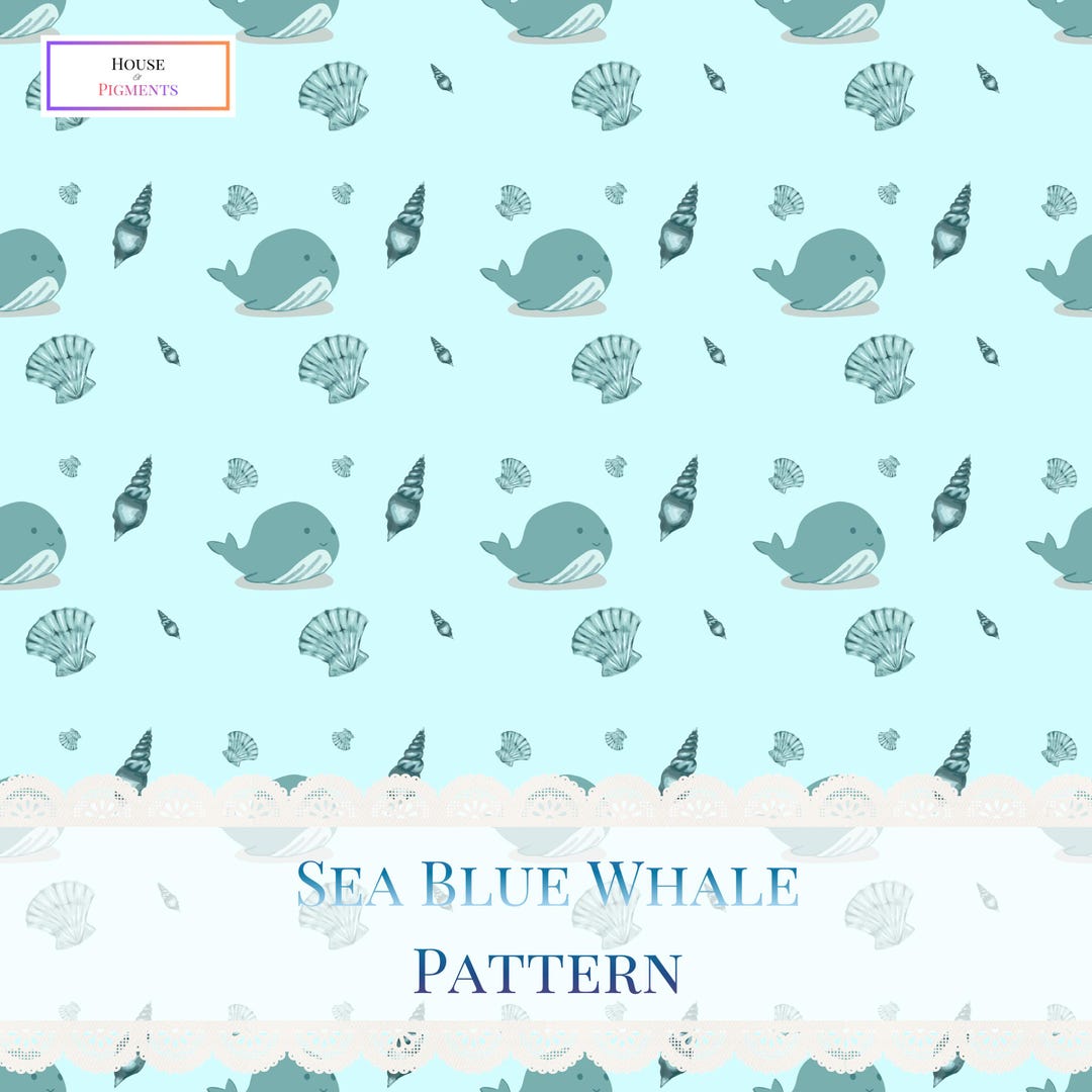 Blue Whale Seashell Seamless Pattern Digital Paper Ocean Theme ...