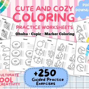 250 Coloring Practice Worksheets | Alcohol Marker Practice Book | Ohuhu & Copic Coloring Exercises | Printable PDF | Marker Workbook