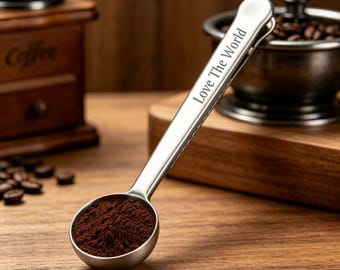 Personalizowana miarka do kawy z klipsem do torebki – grawerowana miarka do kawy ze stali nierdzewnej – prezent dla miłośnika kawy – akcesoria kuchenne Barista