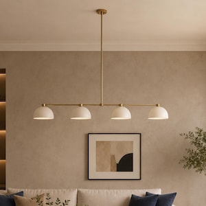 Minimalist Brass Bar Pendant Light – Modern Linear Chandelier for Kitchen Island, Dining Room Hanging Ceiling Lamp, Contemporary Decor