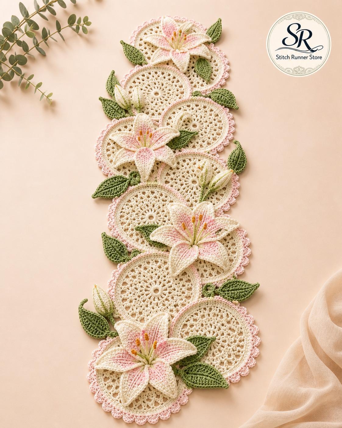 33 Lily Crochet Patterns for Bouquets, Home Decor, and Handmade Gifts 8 Crochet Table Runner