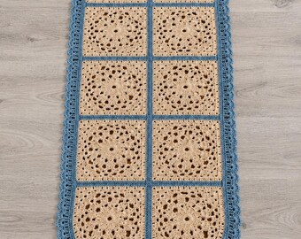 Patroon ovale gehaakte tafelloper met bloemen, crèmeblauw kanten kleedje (pdf)