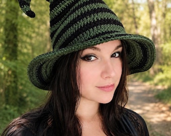 Haakpatroon voor een nonchalante, gestreepte heksenhoed, Halloween amigurumi (PDF-download)