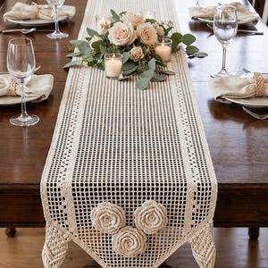Boho Crochet Table Runner Pattern, Macrame Fringe, Elegant Wedding Centerpiece (PDF Download)