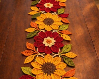 Crochet Sunflower Table Runner Pattern, Autumn Farmhouse Decor (PDF Download)