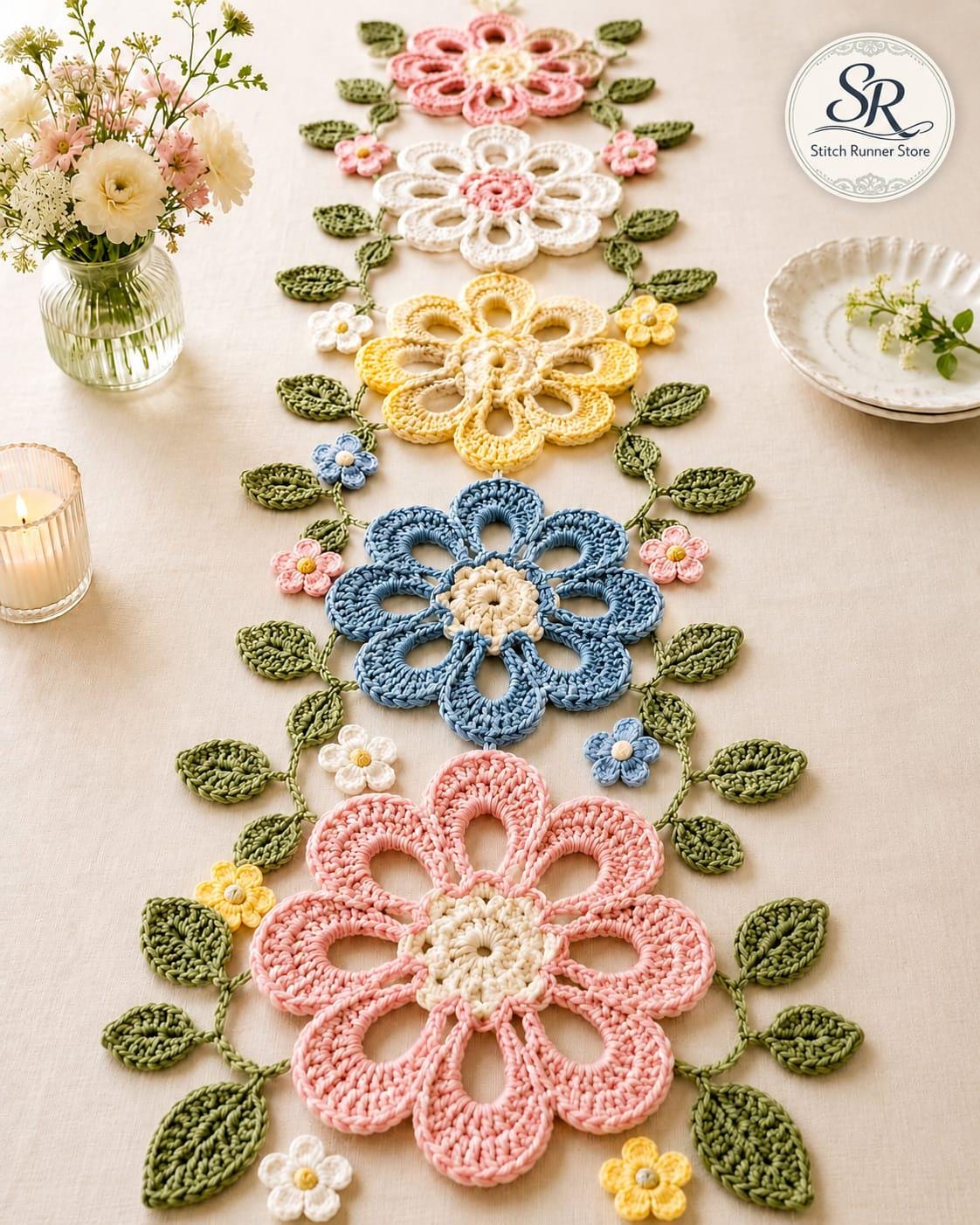 Crochet Flower Table Runner Pattern, Daisy Chain Floral Decor (PDF ...