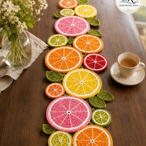 Crochet Fruit Slice Table Runner Pattern PDF, Citrus Kitchen Decor (Digital Download)