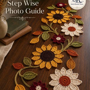 Crochet Sunflower Table Runner Pattern, Autumn Floral Vine, Farmhouse Decor (PDF Download)