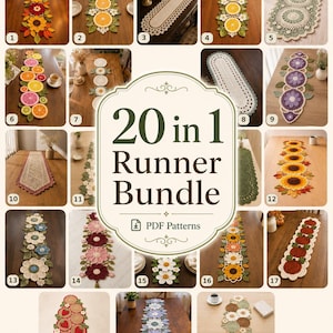 20 Crochet Table Runner Patterns Bundle | Floral Lace Home Decor (PDF Patterns)