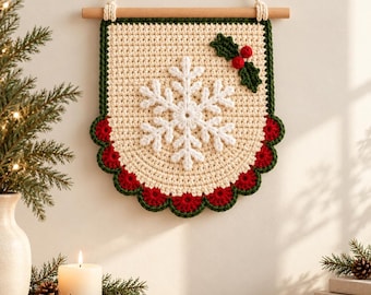 Christmas Wall Hanging Crochet Pattern PDF, Snowflake Wall Decor, Holiday Crochet Decoration, Winter Home Decor, Digital Download