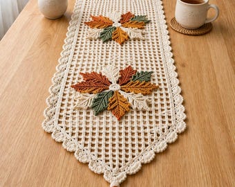 Crochet Maple Leaf Table Runner Pattern (PDF) Beginner Fall Decor
