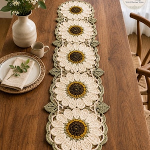 Mönster för virkad löpare med prästkragar, blommotiv, Cottagecore Decor (PDF-nedladdning)