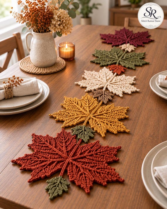 Crochet Maple Leaf Table Runner Pattern PDF, Fall Autumn Table Decor, Thanksgiving Runner, Leaf Crochet Pattern, Instant Download
