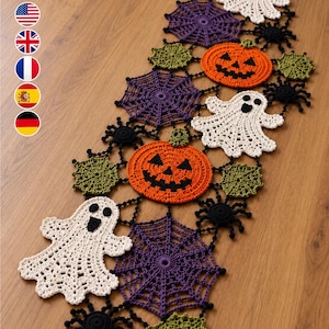Halloween Crochet Table Runner Pattern, Ghost Pumpkin Spiderweb Lace Decor (PDF Download)