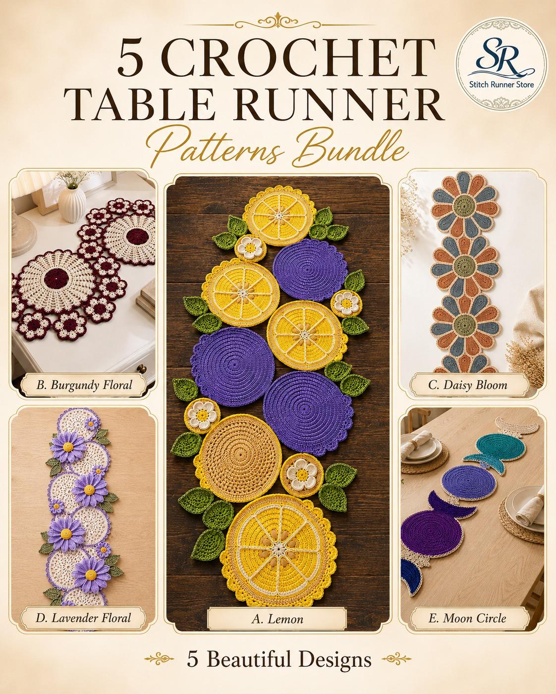 38 Table Runner Crochet Patterns to Refresh Your Home with Handmade Texture 12 Crochet Table Runner Pattern Bundle