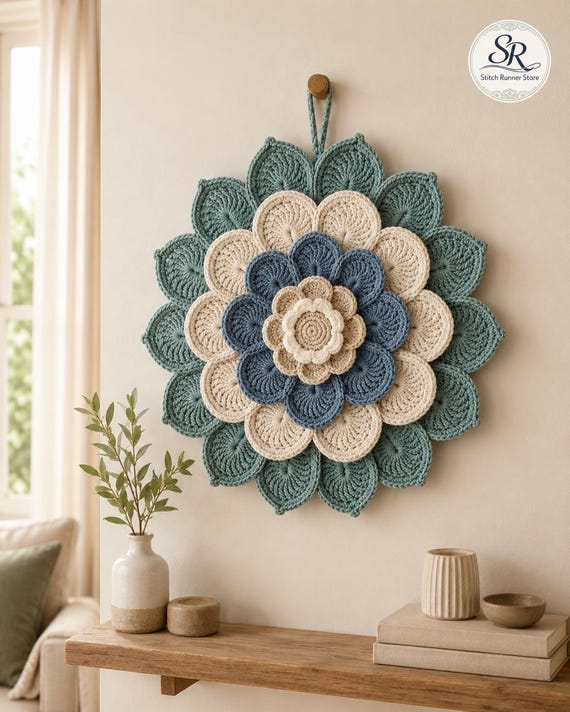 Layered Floral Mandala Crochet Wall Hanging Pattern PDF, Boho Decor (Instant Download)