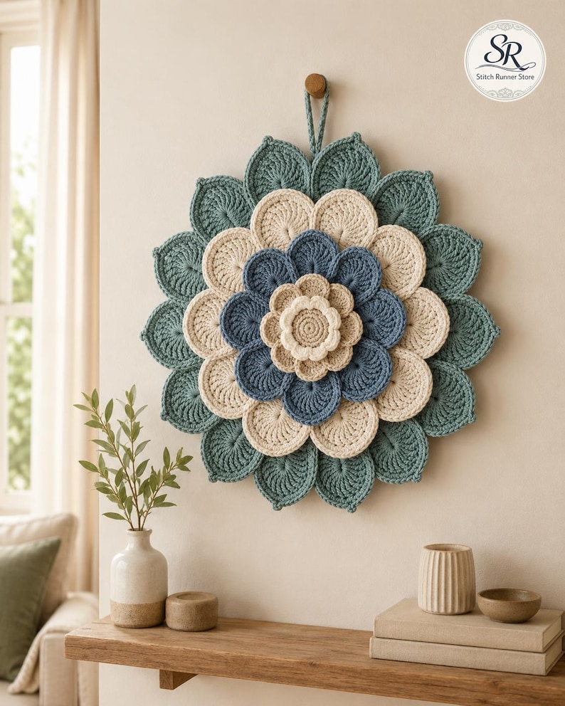 Layered Floral Mandala Crochet Wall Hanging Pattern (PDF Download)