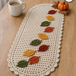 Autumn Leaf Crochet Table Runner Pattern (PDF), Beginner Friendly Fall Decor