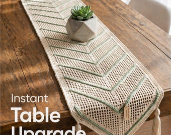 Patroon boho gehaakt tafelloper, modern boerderijkantdecor (pdf-download)